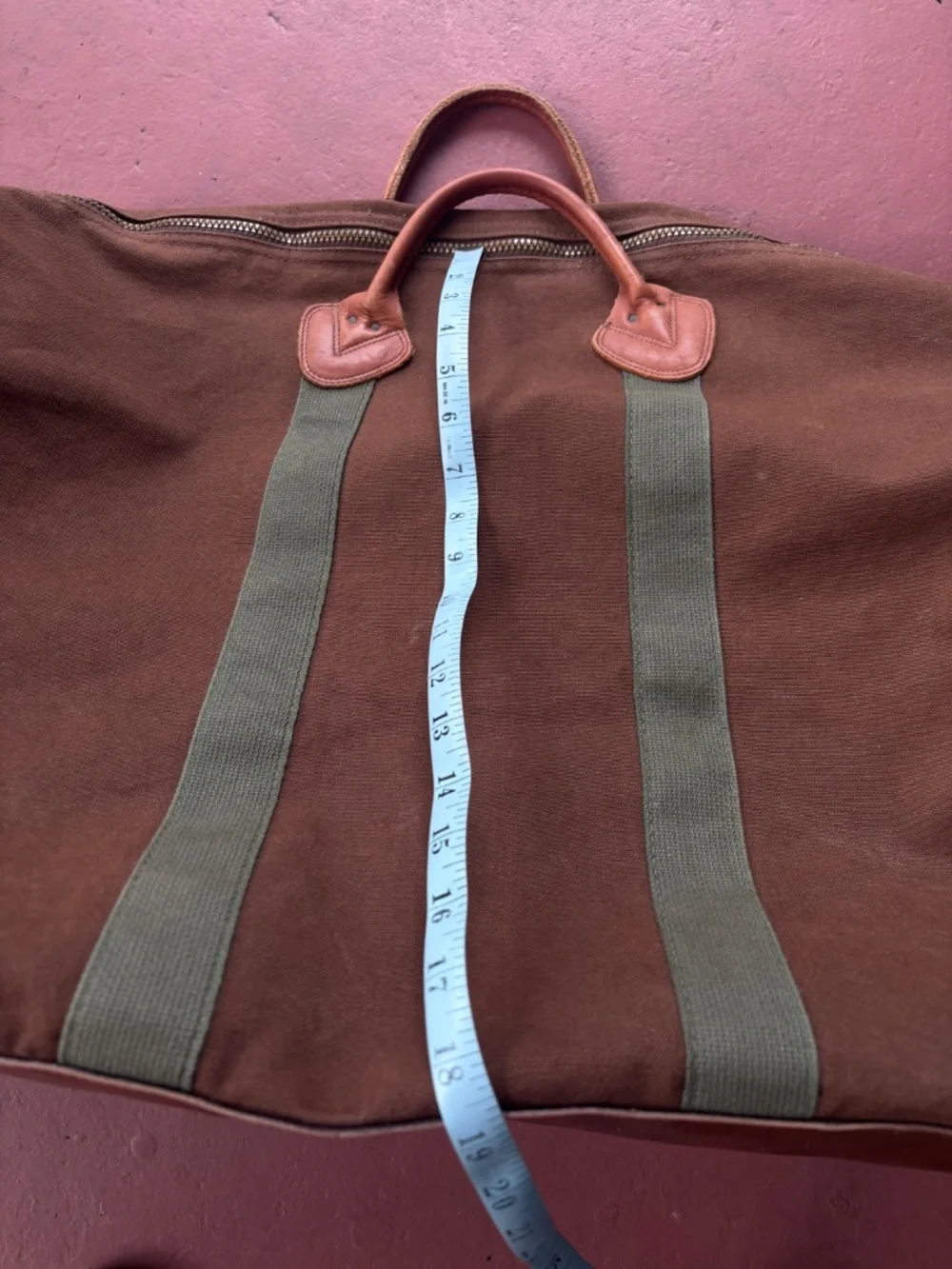 Vintage Extra Large LL Bean Canvas & Leather Zipper Duffle Bag 80s brown tote XL